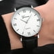 thumbnail image 5 of Reloj unisex para hombres y mujeres Reloj de pulsera con esfera de vidrio redondo y correa de PU de cuarzo (negro, plateado y blanco), 5 of 5