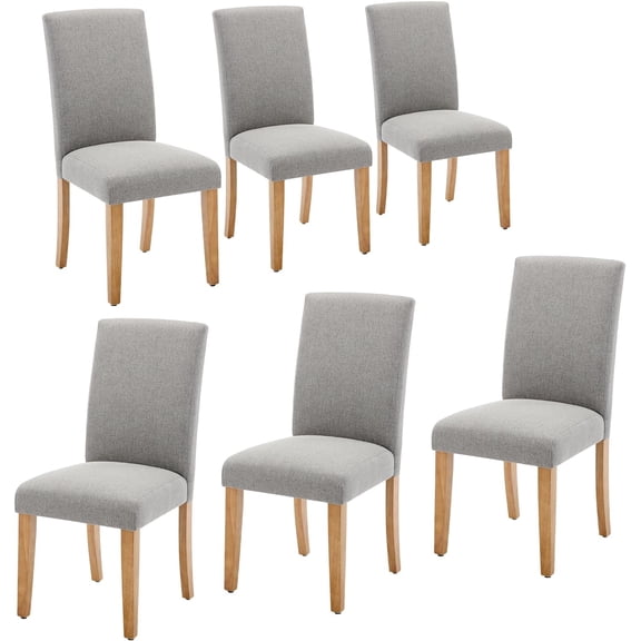 Set of 6 Modern Fabric Dining Chairs Ergonomic Backrest Wood Legs for Dining Room and Kitchen Grey