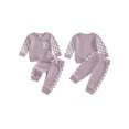 thumbnail image 2 of BemeyourBBs Toddler Baby Boy Girl Spring Fall Winter Outfits Waffle Knit Checkerboard Patchwork Long Sleeve Crewneck Pullover Swetshirt Top Jogger Pants Set 2pcs Sweatsuit Clothes, 2 of 9
