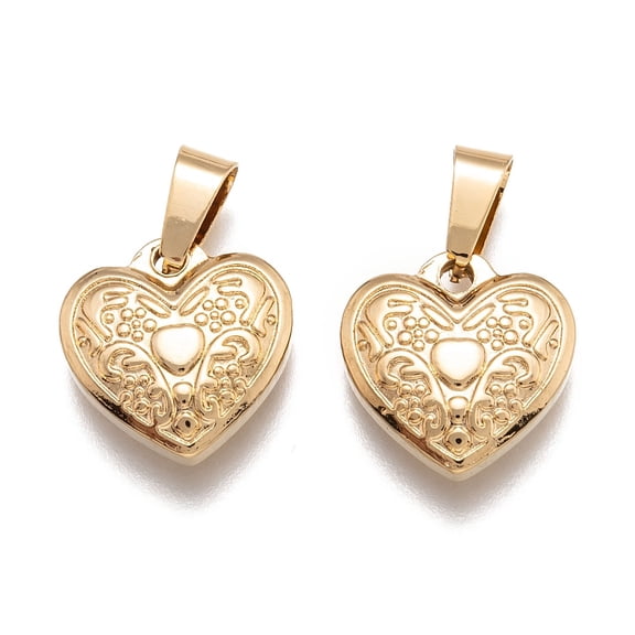 2pcs 304 Stainless Steel Pendants Heart Golden 15x15x4.5mm Hole: 3.5x7mm