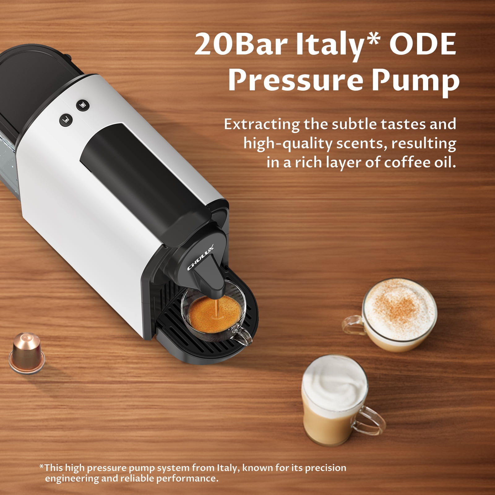 CHULUX Espresso Machine, 20 Bar Espresso Maker for Nespresso Original Pods with 24OZ Removable Water Tank, 1400W