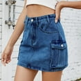 thumbnail image 4 of New Summer Arrivals SMihono Women Denim Cargo Skirt Y2K, Mini Low Waist Jean Skirts Bodycon Flap Pockets 2025 Trendy Shorts High Stretchy Cargo Skirt Dark Blue S, 4 of 6