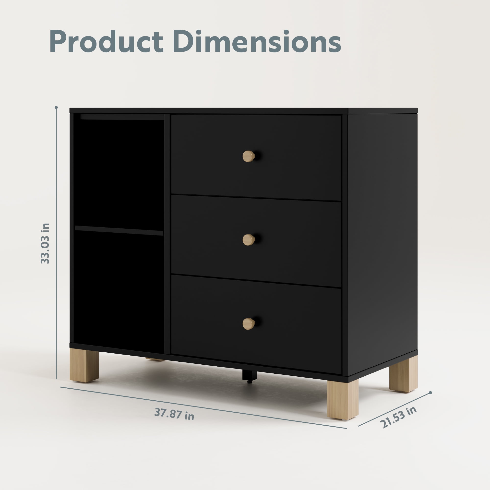 Storkcraft California 3 Drawer Nursery Combo Dresser, Black with Driftwood