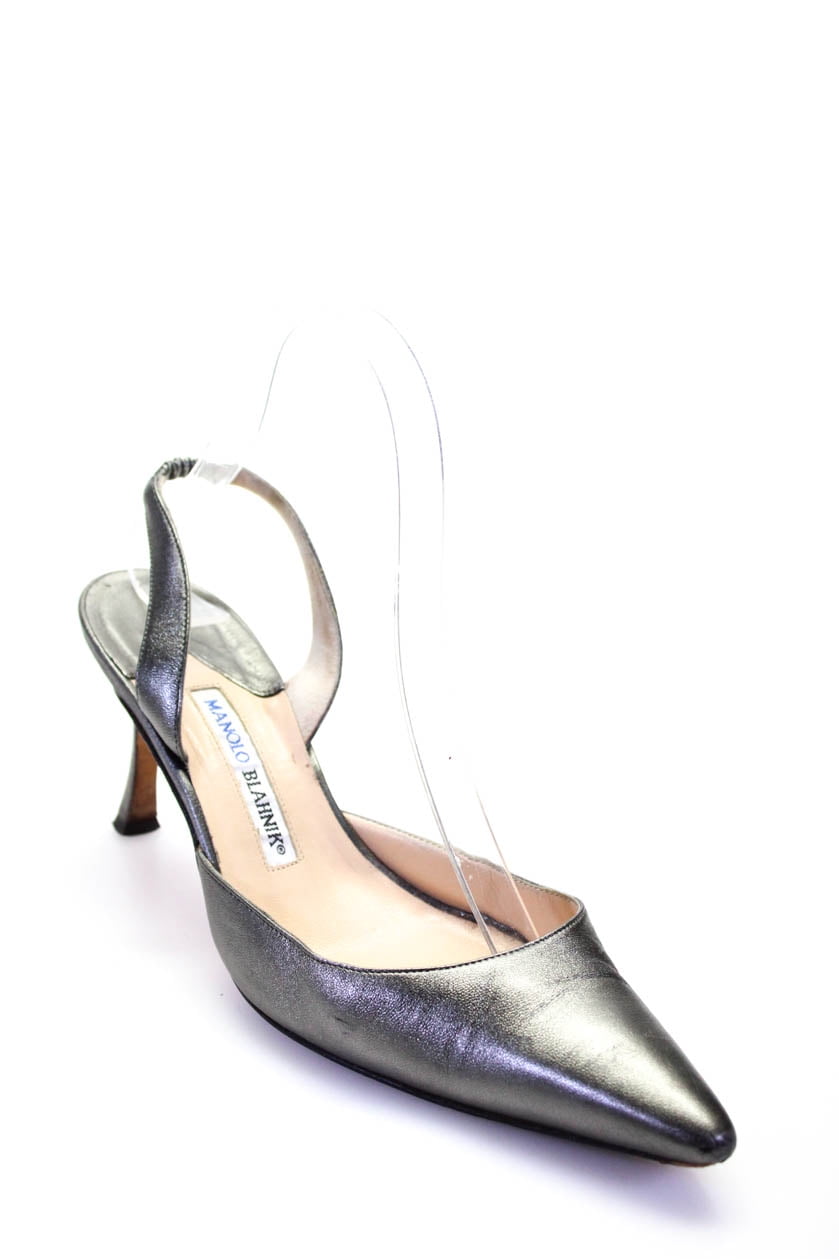 Pre-owned Manolo Blahnik Metallic Leather Slingback Zambia Ubuy