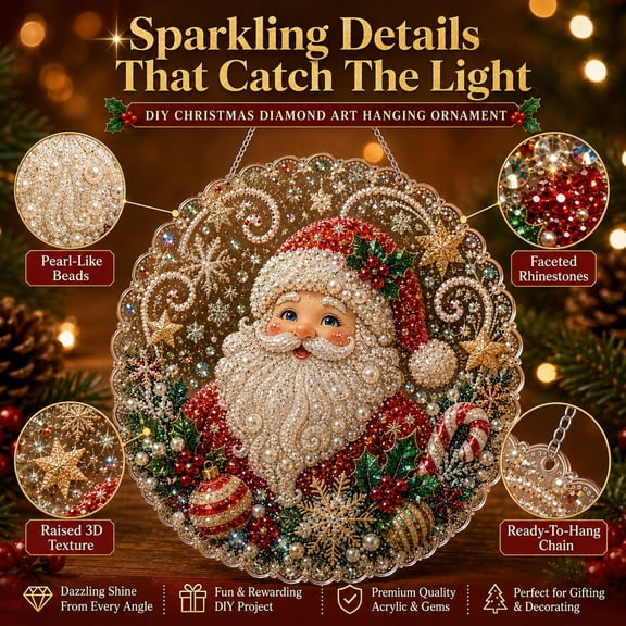 Christmas Pearl Diamond Art Ornament Kit DIY Hanging Decor with Double-Sided Shimmering Beads, Holiday Craft Set for Tree Window Gift
