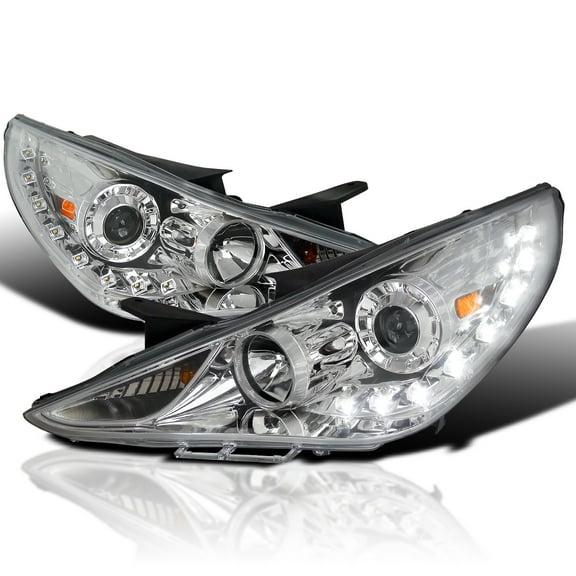 Spec-D Tuning SMD LED Chrome Projector Headlights Compatible with 2011-2014 Hyundai Sonata, Left Right Pair Headlamps Assembly