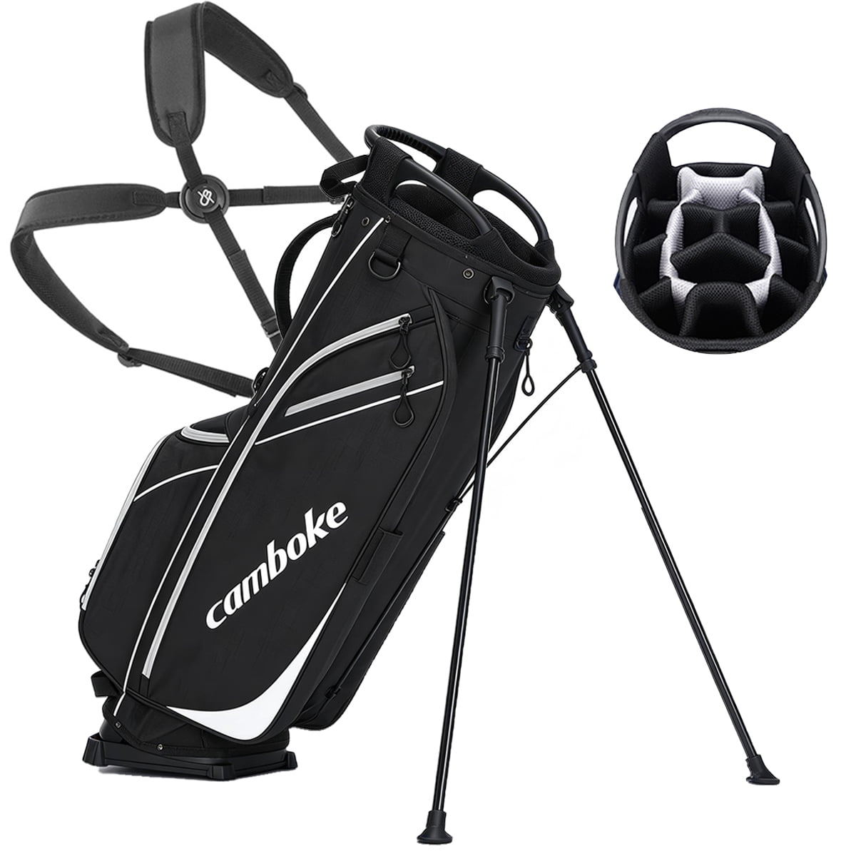 Golf Stand Bag, 14 Individual Full-Length Dividers, with Cooler Pocket, Apparel Storage & Rain Hood - Lightweight & Portable (Black/Red)