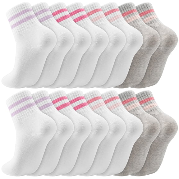 Bocaoying 8 Pairs Girl Crew Athletic Socks, Cotton Socks with Multicolor Stripe Patterns for Kids Running Sport Indoor Outdoor