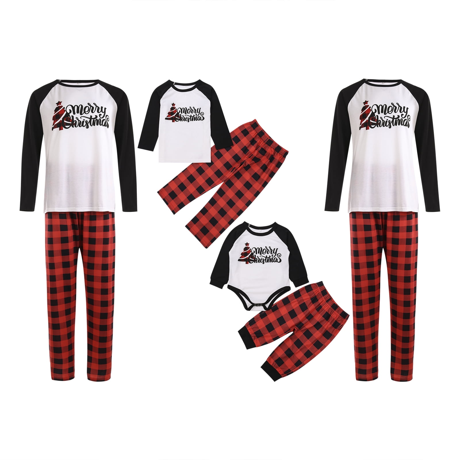 2Pcs Family Matching Christmas Outfits Long Sleeve T-Shirt Romper+Plaid Long Pants Pajamas Merry Christmas Sleepwear Sleepsuit 