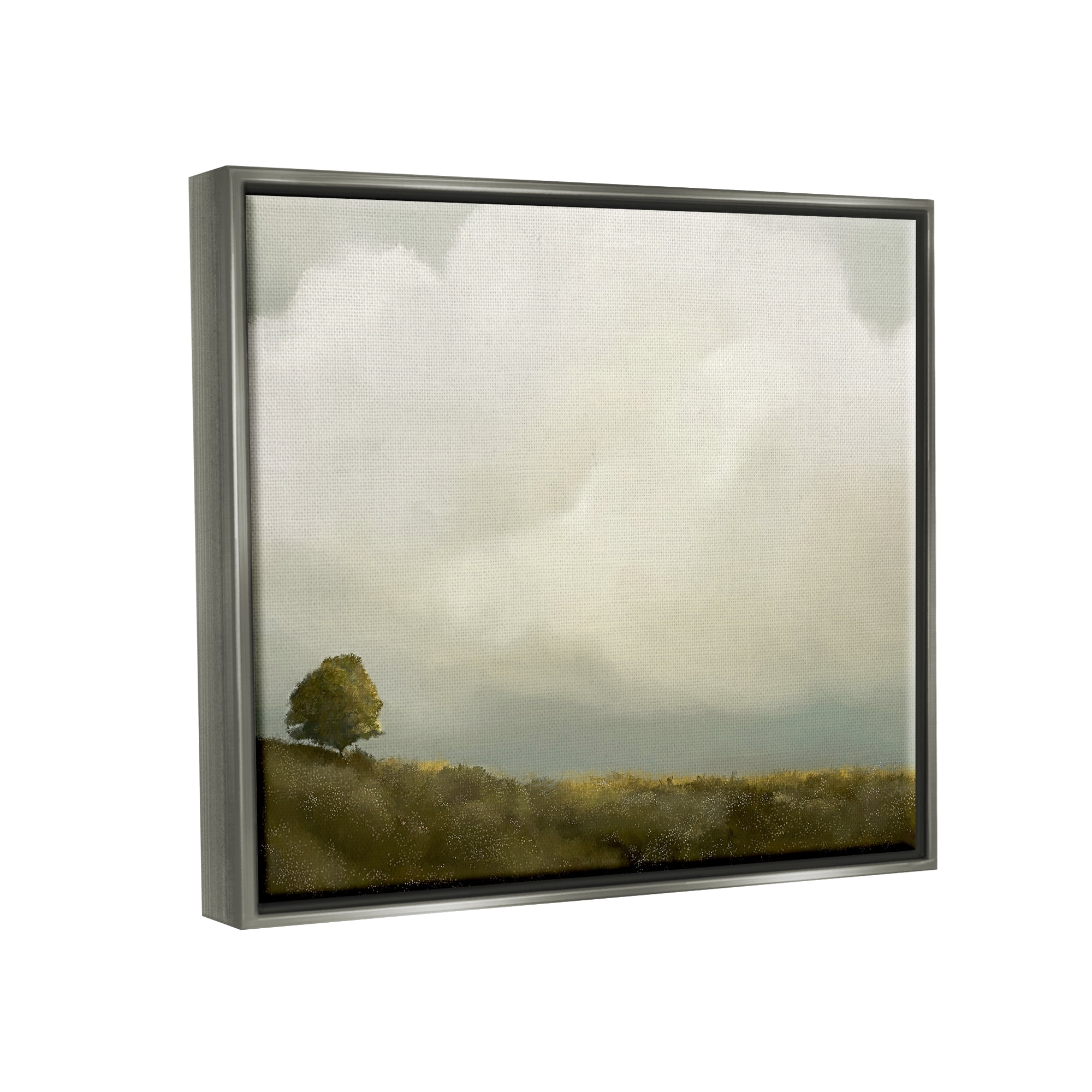 Stupell Industries Clouds Over Pasture Landscape Painting Gray Floater Framed Canvas Art Print Wall Art, 21 x 17