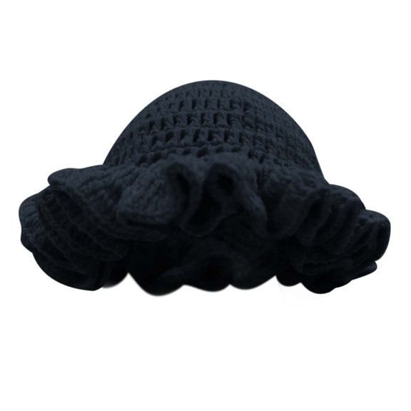 Ticikt New Fashionable Autumn and Winter Handmade Crocheted Solid Color Women's Outdoor Fisherman Hat Ruffled Windproof Carnival Hat,Color:Black