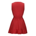 thumbnail image 6 of Bigersell Plus Size Party Dresses for Women Summer Women Summer V-Neck Solid Color Ruffles Sleeveless Elastic Waist Dress with Blet Women's Plus Shirt Dress Style 10746, Female High Low Dresses Red M, 6 of 9
