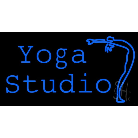 Yoga Studio LED Neon Sign 13 x 24 - inches, Black Square Cut Acrylic Backing, with Dimmer - Bright and Premium built indoor LED Neon Sign for Spa interior decor and storefront.