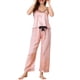 thumbnail image 2 of Conjuntos de pijama de satén para mujer INSPIRE CHIC, top de tirantes, pantalones palazzo con una máscara para dormir, 3 piezas, ropa de dormir de seda, XL, rosa, 2 of 5
