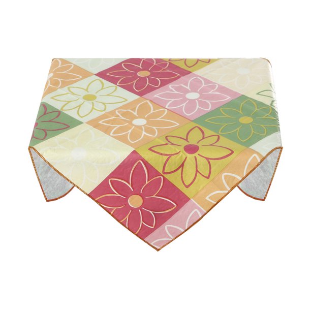 Vinyl Plastic Square Tablecloth 24" x 24" Plaid Flower Pattern