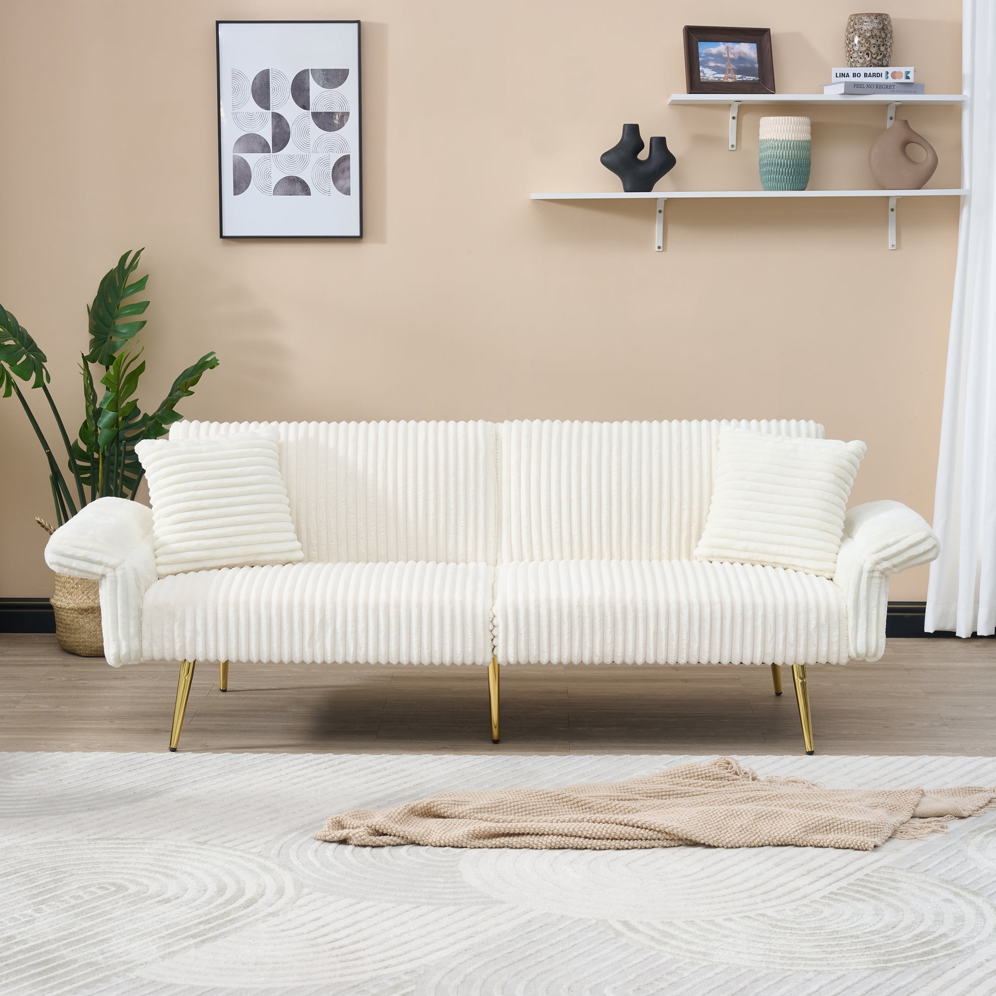 BSHTI 79 inch Corduroy Sofa Bed, Foldable Double Sofa Couch with Folding Armrests, Modern Sofa Couch Suitable for living rooms and small spaces