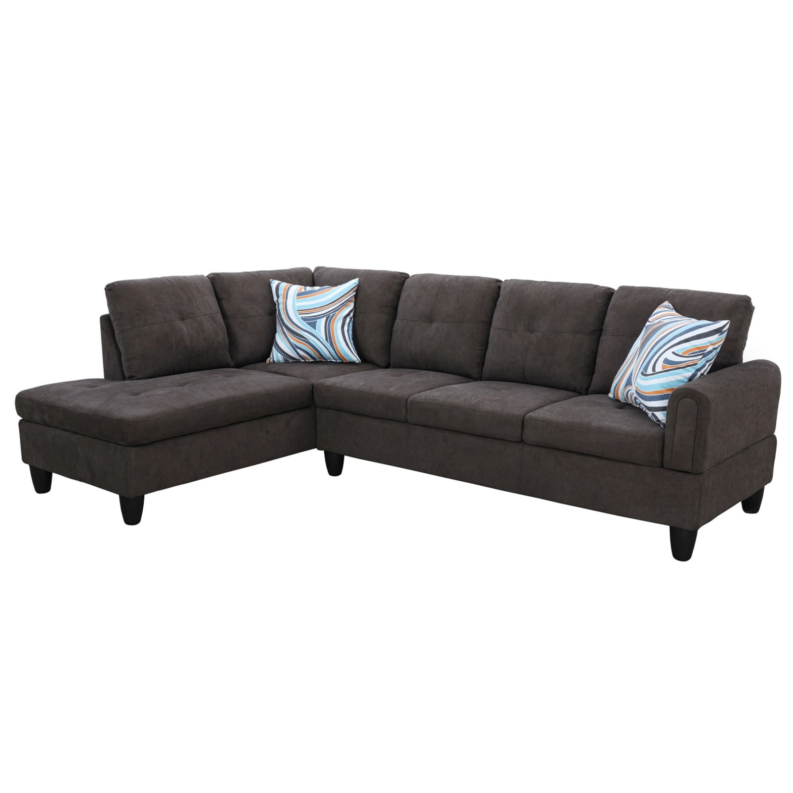 Hommoo Flannel L Shaped Sectional Couch and Sofa Set, Modern Living Room Furniture Set, Left Side, Dark Brown