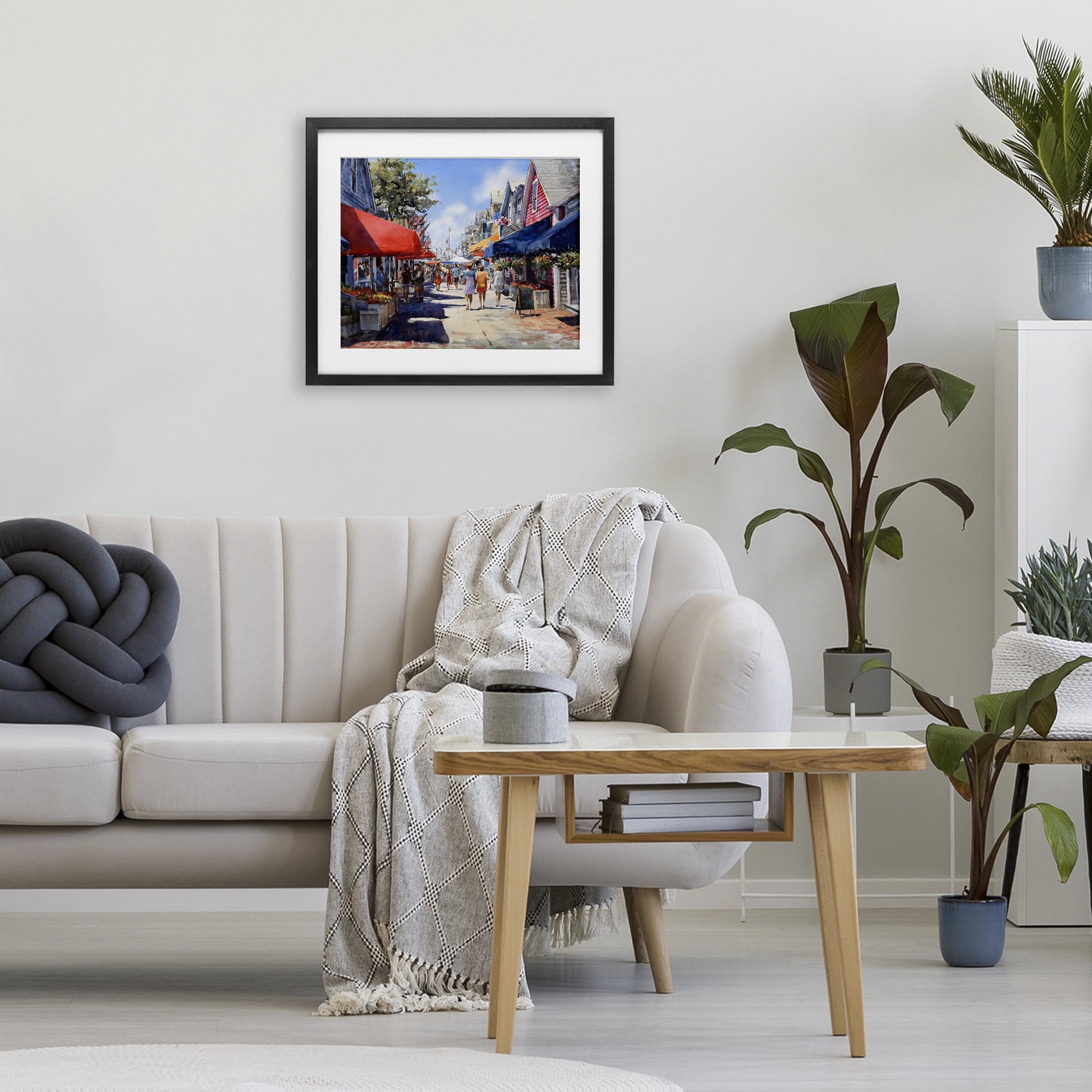 Stupell Industries American Coastal Town Stroll Black Framed Print Under Glass, design by Franklyn Gregory