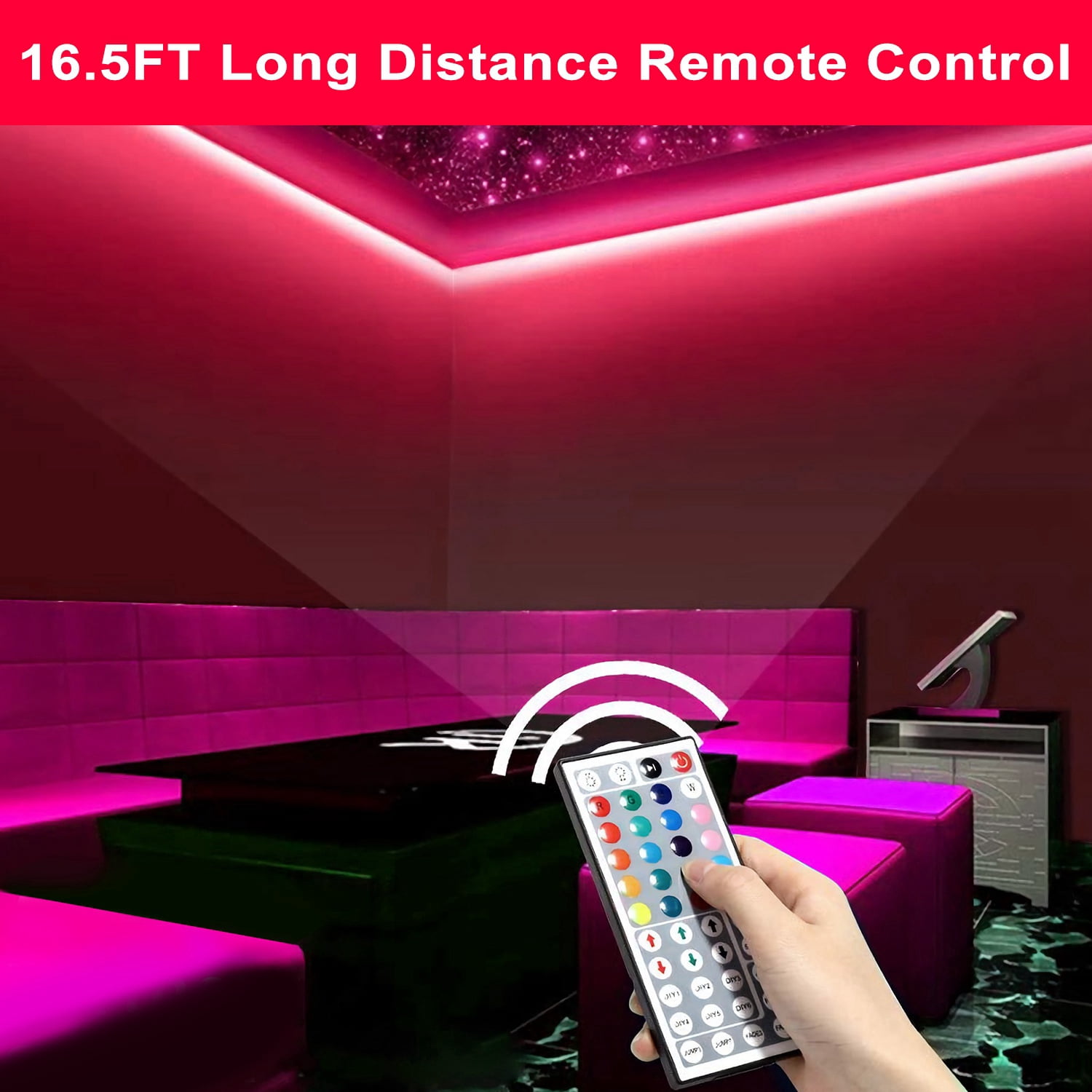 1/2pcs 16.5ft Led Lights,  300 LEDs Strip Lights 44-Key IR Remote Control,  Cuttable & Dimmable IP65 Waterproof Color Changing RGB Lights for Room,Gaming,Christmas,Party Decoration