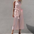 thumbnail image 2 of CHOK Combinaisons pour Femmes Mode Été Décontracté Rayé Imprimé Sans Manches Col Rond Lacets Pantalon Droit Combinaison en Solde Pantalon Bleu L, 2 of 7
