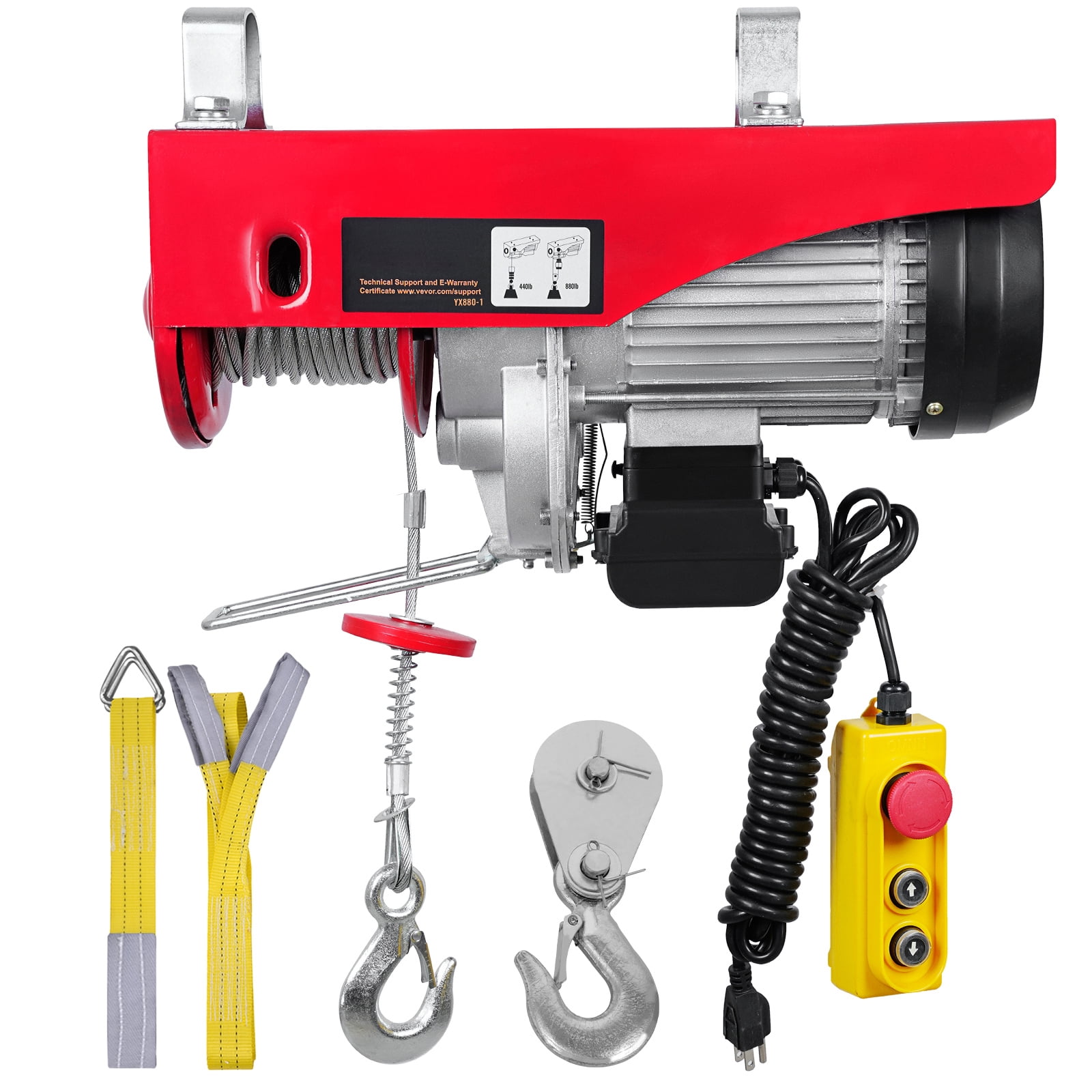 KFFKFF Electric Hoist 880lbs Crane Winch with Wired Remote Control 850W 110V