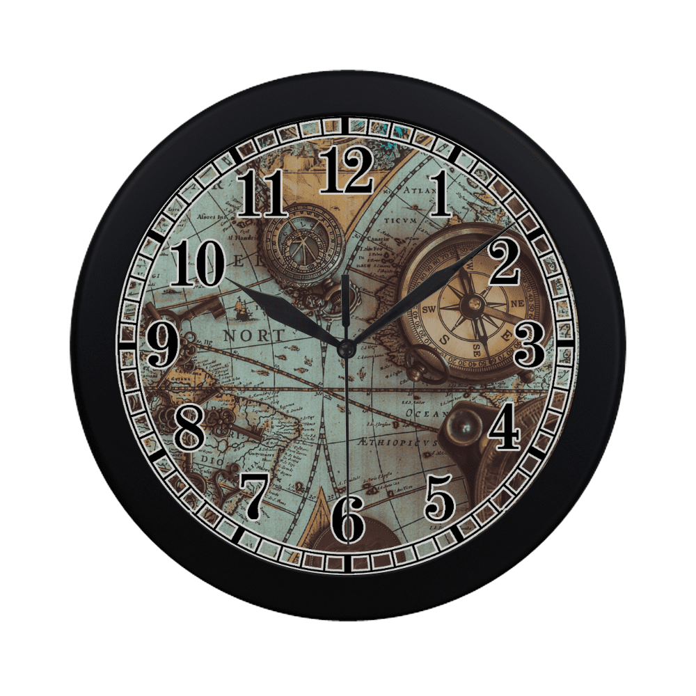 SUNENAT Retro Vintage Nautical Compass on Ancient World Map Round