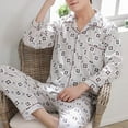 thumbnail image 4 of zeranth 2pcs/Set Men Pajamas Set Plaid Long Sleeve Turn-down Collar Button Closure Loose Loungewear Thin Male Sleep Tops Pants Set Home Clothes for Sleeping, 4 of 7