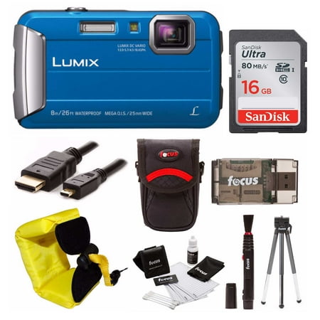 Panasonic Lumix DMC-TS30 Digital Camera (Blue) with 16GB Accessory Bundle