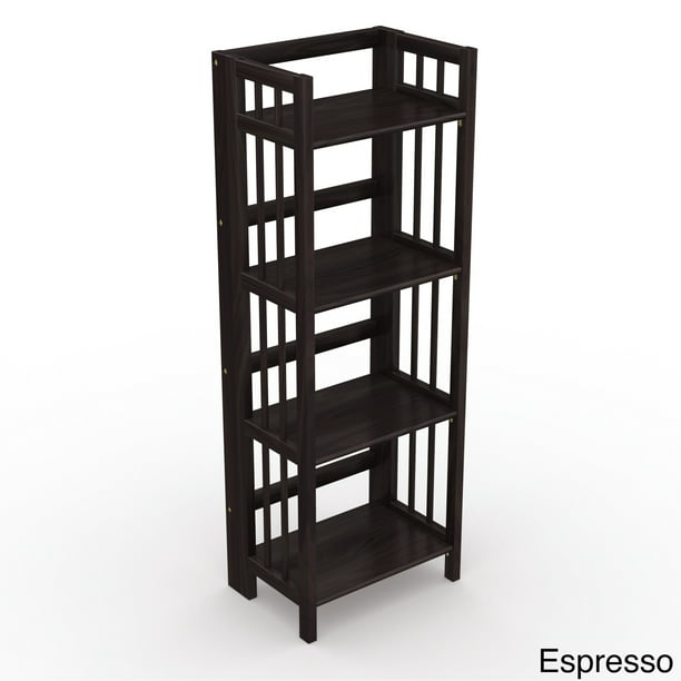 Stony Edge No Assembly Folding Four, Antique Black Verona Six Shelf Bookcase