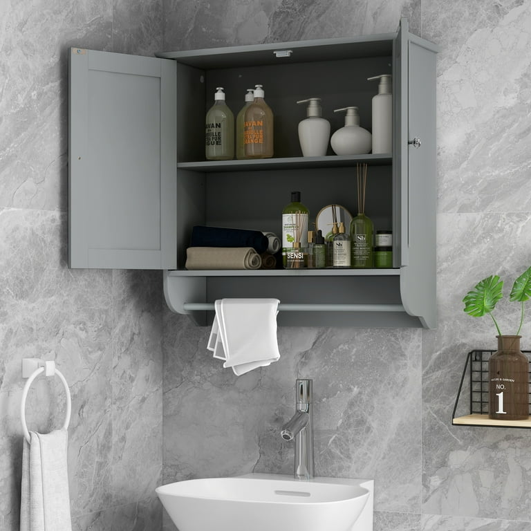Mirrored medicine cabinet store with towel bar