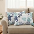 thumbnail image 2 of Teal Blue Coastal Outdoor Pillow Covers, Waterproof Decorative Throw Pillowcases Set of 2, Sea Turtle Nautical Coral Summer Beach Couch Cushion Cases with Zipper for Outside Patio Garden Sofa 20"x12", 2 of 9
