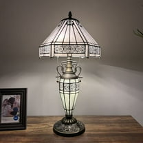 Tiffany Table Lamp White Stained Glass LED Bulbs Included for Living Room Bedroom Bedside 12"W*12"D*22"H