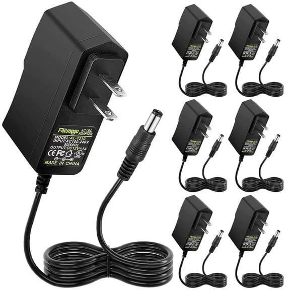 LujingZ 12V 1A Power Supply Adapters 6 Pack AC/DC Low Voltage Transformers Converter AC 100-240V to DC 12V 1A Wall Adapter Compatible with LED Strip Light Router Power Cord 5.5x2.5mm 5.5x2.1mm Tips