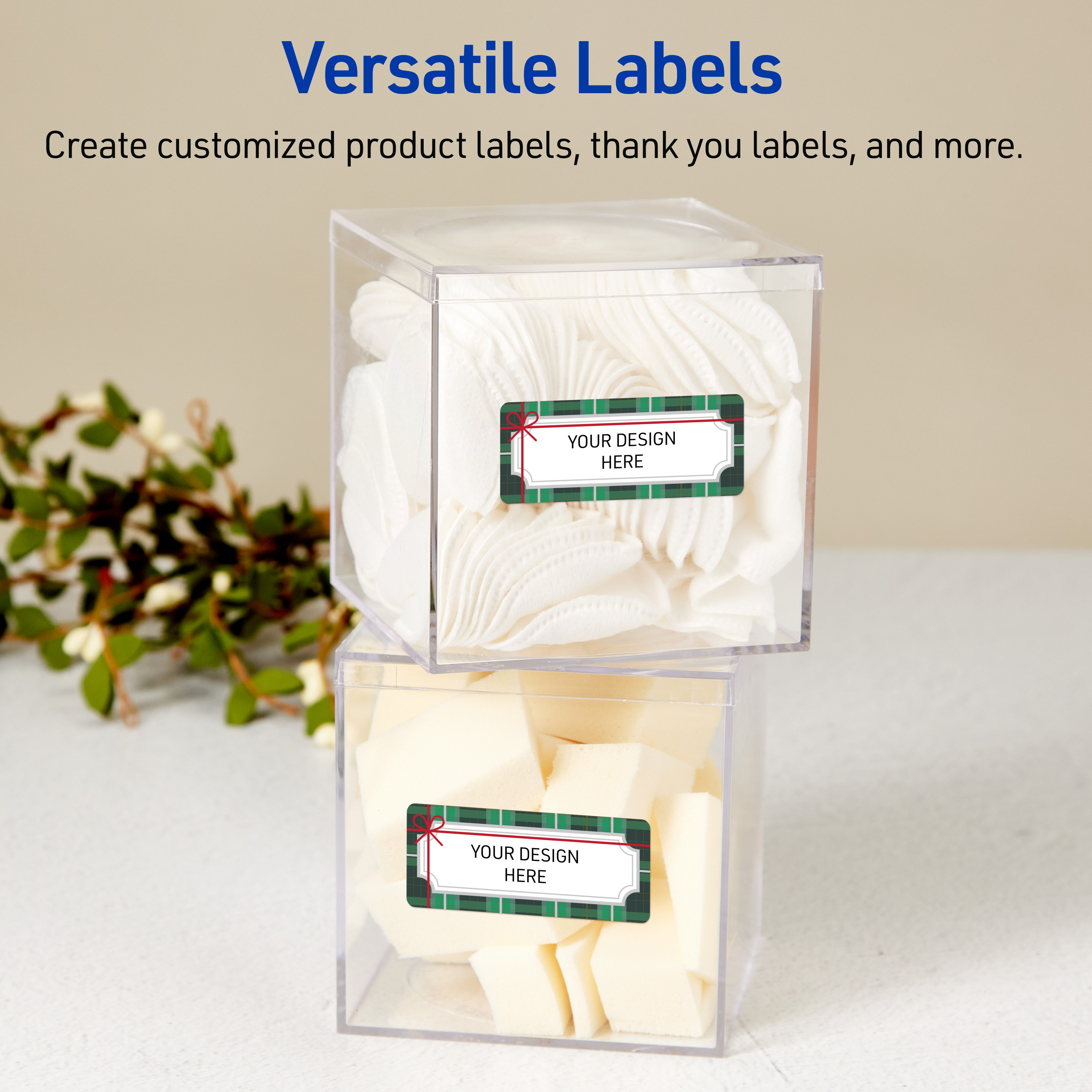 Avery Labels, 1" x 2-5/8", Silver-Green Plaid, Glossy, 160ct