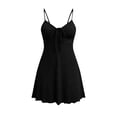 thumbnail image 6 of Karymi Adjustable Spaghetti Strap Mini Dress, V-Neck Drawstring A-Line Flare Dress, Casual Solid Summer Swing Dress with Lettuce Hem Spring Dresses for Women, 6 of 6