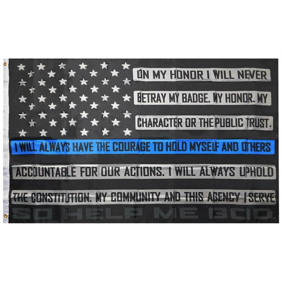 3x5 USA Thin Blue Line Oath Of Honor Polyester Flag Banner