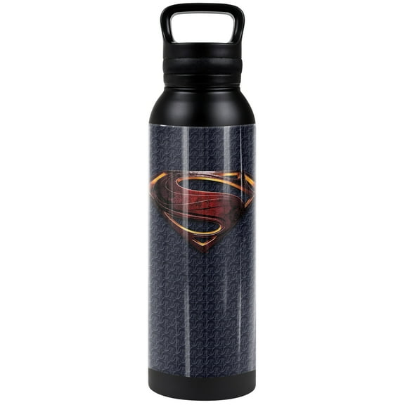 Justice League Movie Official Superman Logo 24 oz Insulated Canteen Water Bottle, Leak Resistant, Vacuum Insulated Stainless Steel with Loop Cap
