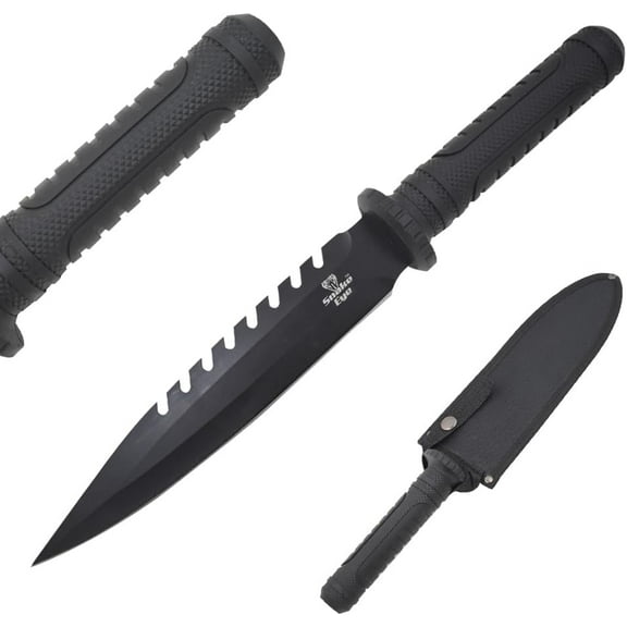 Snake Eye Tactical 15" Fixed Blade Hunting Knife - 9" Sawback Stainless Steel Blade w/ Nylon Sheath