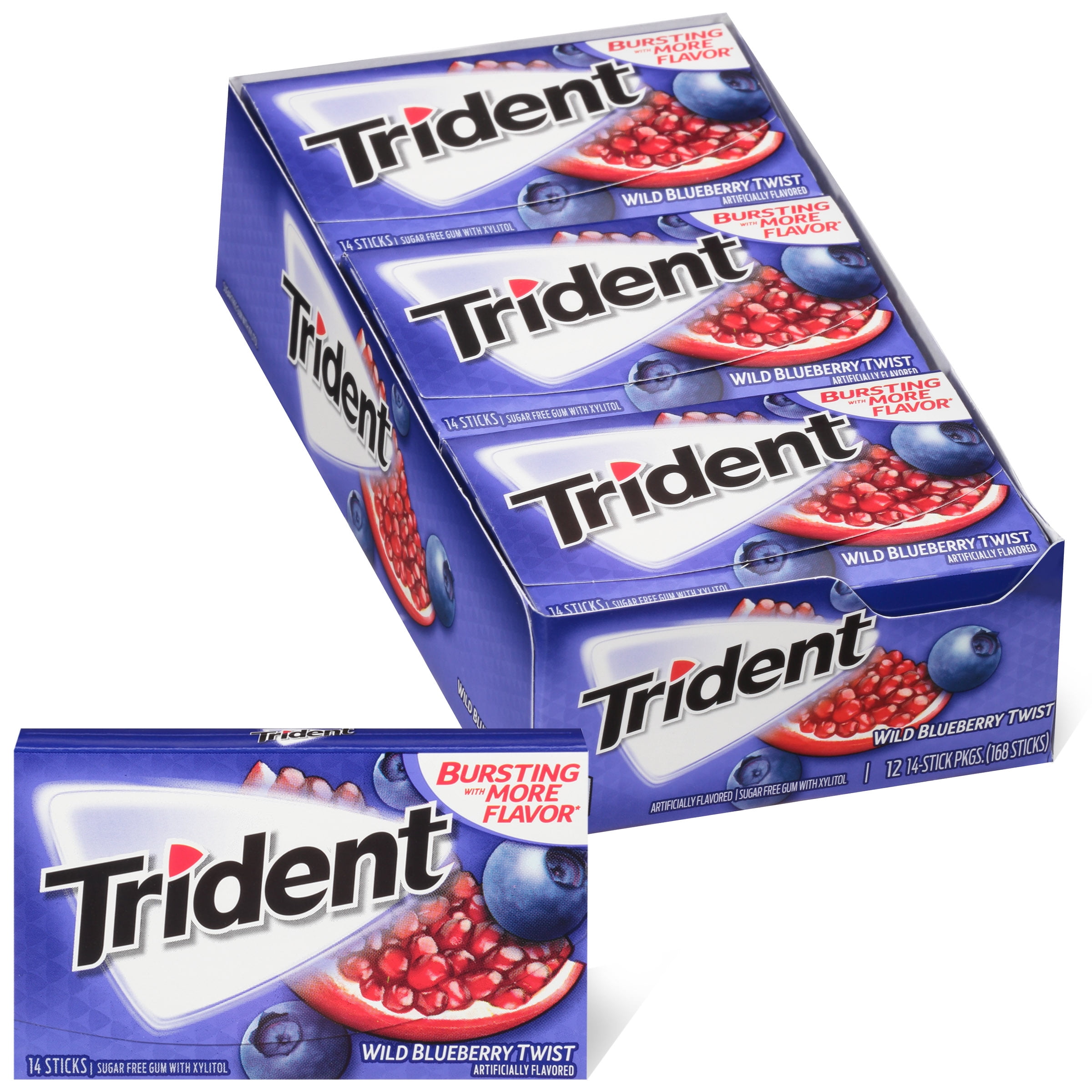 Trident Wild Blueberry Twist Sugar Free Gum, Made with Xylitol, 12