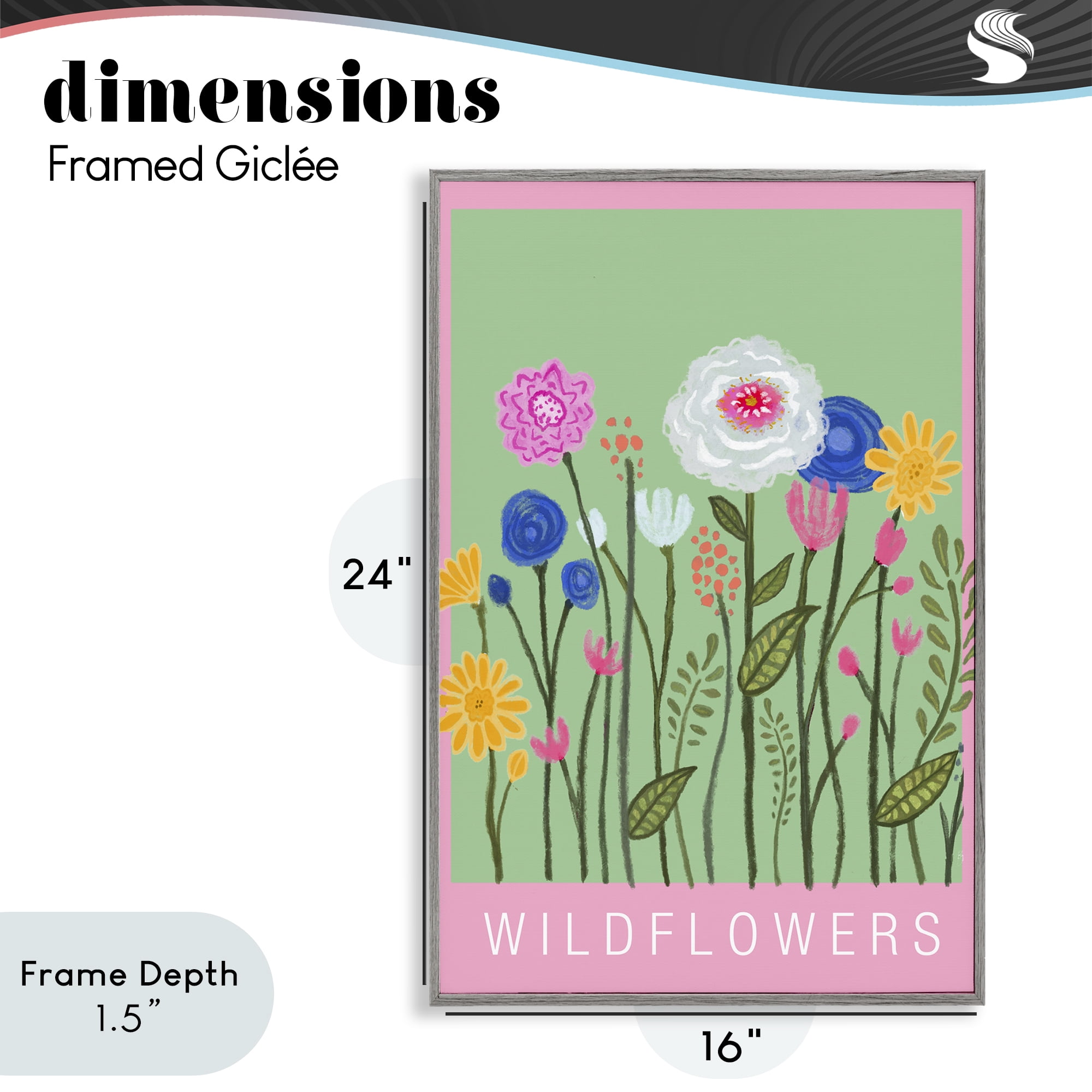 Stupell Industries Wild Flowers with Pink Border Gray Framed Giclee Art, design by Elizabeth Medley
