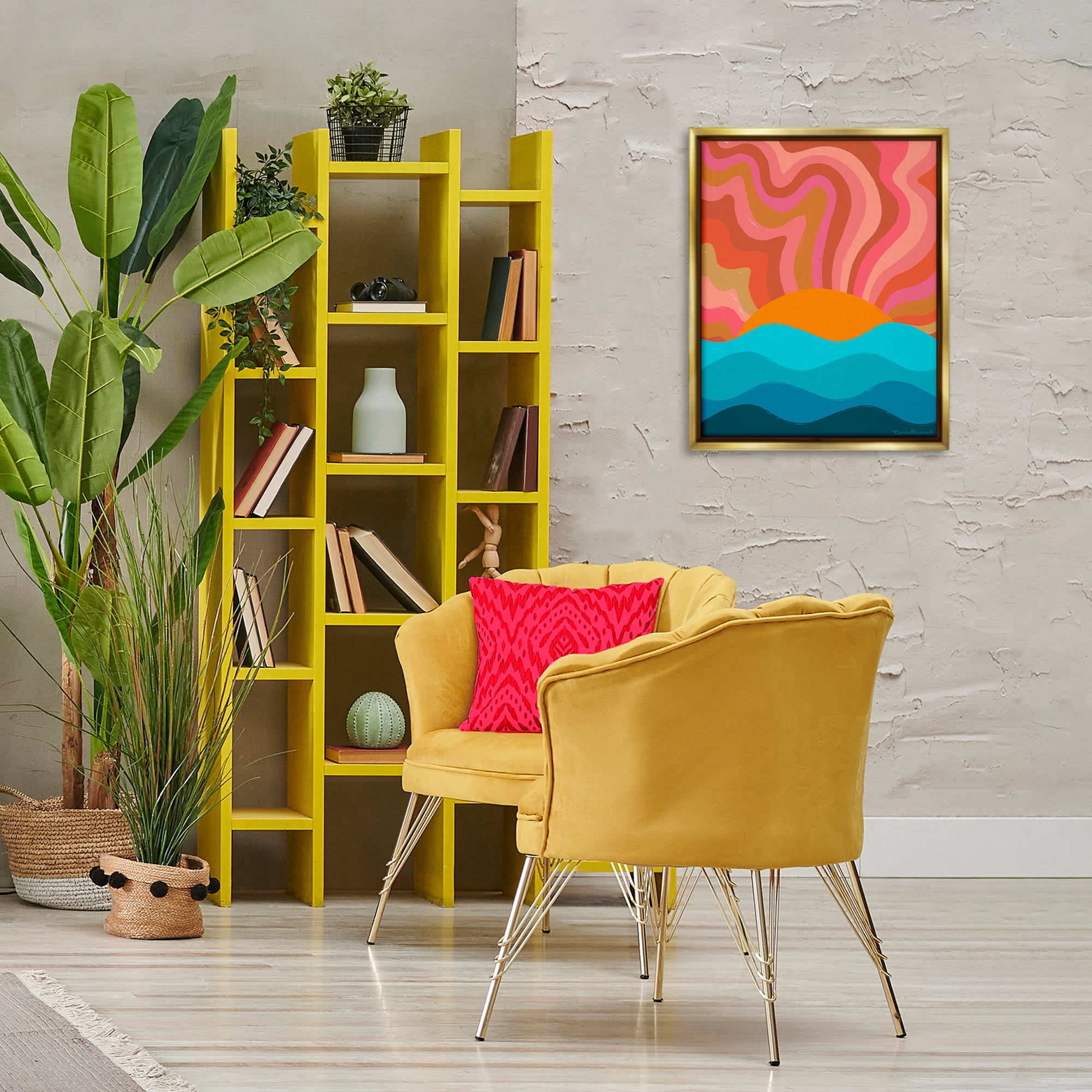 Stupell Industries Liquid Sunshine Funky Landscape Landscape Painting Gold Floater Framed Canvas Art Print Wall Art, 17 x 21