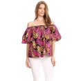 thumbnail image 5 of Sakkas Imani Colorful Wax African Ankara Dutch Off-shoulder Blouse Top Gorgeous - Pink/Ocelli - One Size Regular, 5 of 5