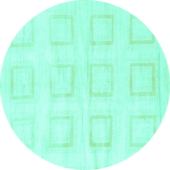 Ahgly Company Machine Washable Indoor Round Solid Turquoise Blue Modern Area Rugs, 6' Round