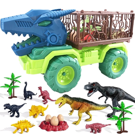 Dinosaur Transport Truck for Kids 3-5, T-rex Vehicle Carrier Car Toys for Boys 3 4 5 6 7 Years Old, Truck Toy with Dino Figures & Play Mat, Gift for Toddlers Boys Girls