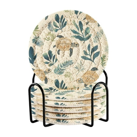 

6 coil coasters 3.94x3.94x0.24 inch water coasters Drink coasters with cup holders Absorbent coasters Heat resistant for bar protection Cartoon Turtle