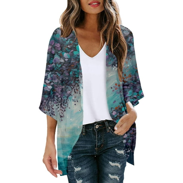 PMUYBHF Female Cardigan For Women Long Womens Floral Print Puff