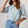 thumbnail image 6 of Women's Denim Shirts Jacket Solid Color Retro Long Sleeve Jean Western Button Down Blouses Fall Winter Outdoor Casual Loose Cowboy Tunic Tops Comfort Lightweight Coats with Pocket Size S-XXL, 6 of 8