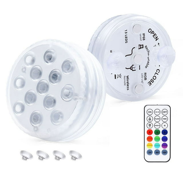 HLONK Submersible Led Pool Lights Waterproof Underwater Bathtub Rgb Light With 16 Colors With Remote Control And Suction Cups