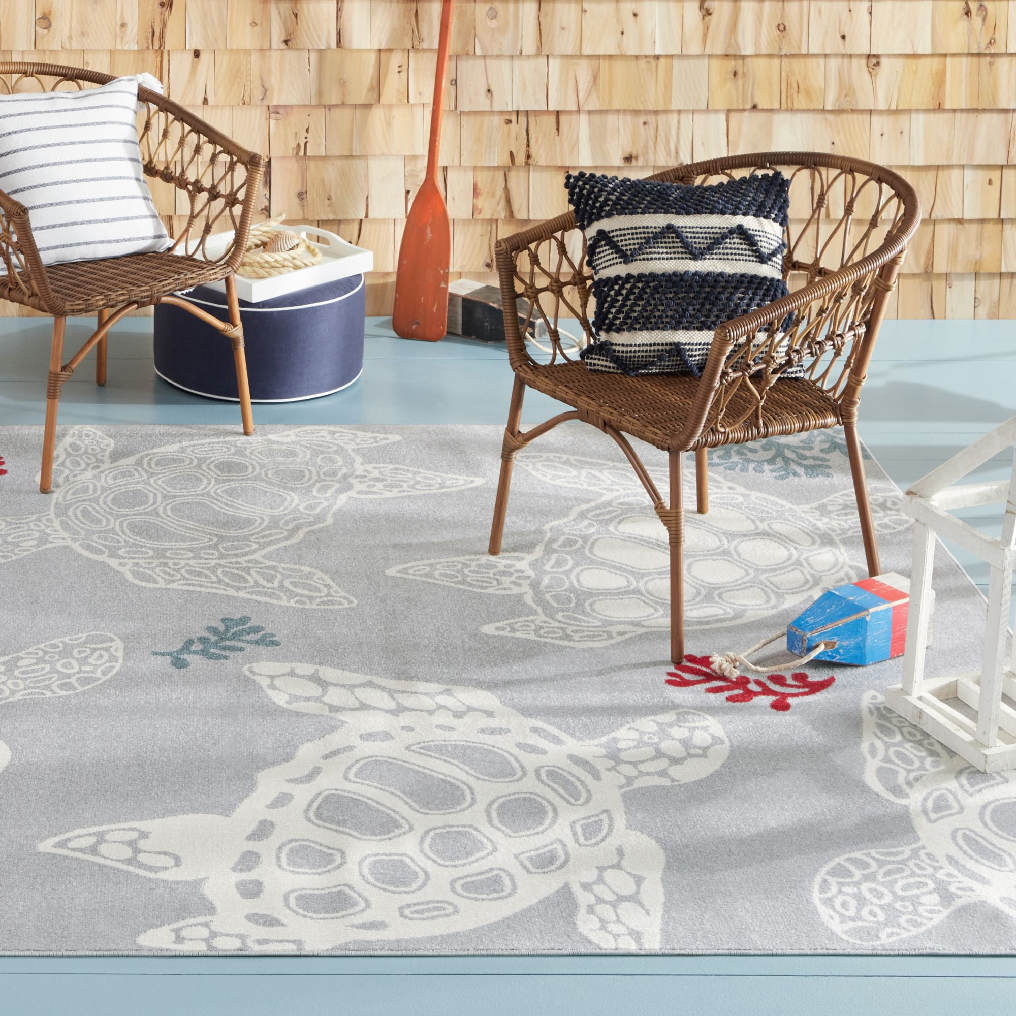 Home Dynamix Marine Sea Turtle Coastal Animal Indoor/Outdoor Area Rug, Grey/Ivory , 5'2"x7'2"