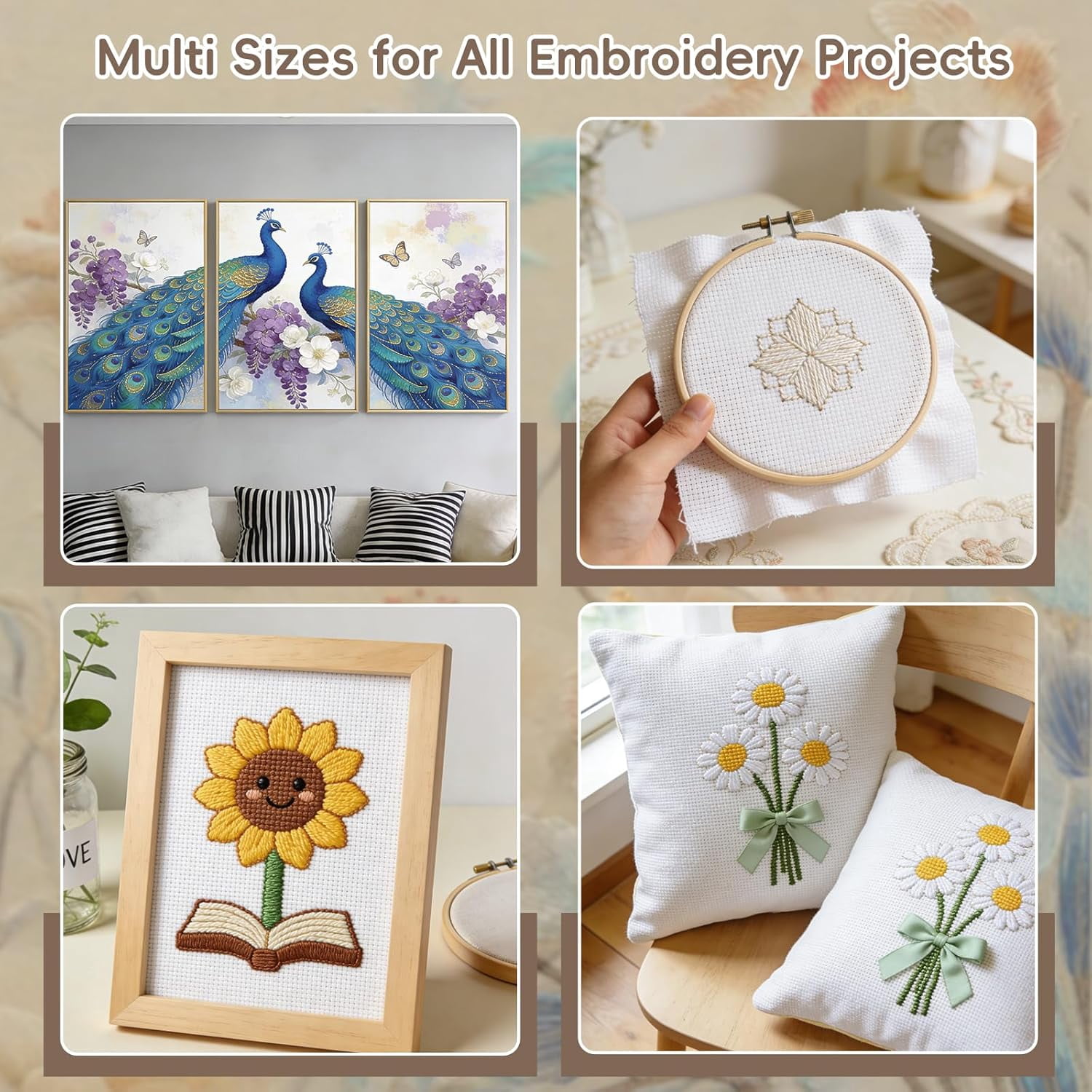 24Pcs Aida Cloth 14 Count, 6 Sizes White Cross Stitch Fabric for DIY Craft Embroidery (5.9 to 15.7 inch), Precut Aida Cloth Needlepoint Canvas for Embroidery Beginner, Needlework & Home Decor